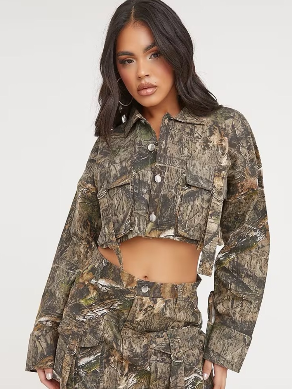 Fashion nova cropped camo jacket size medium EUC